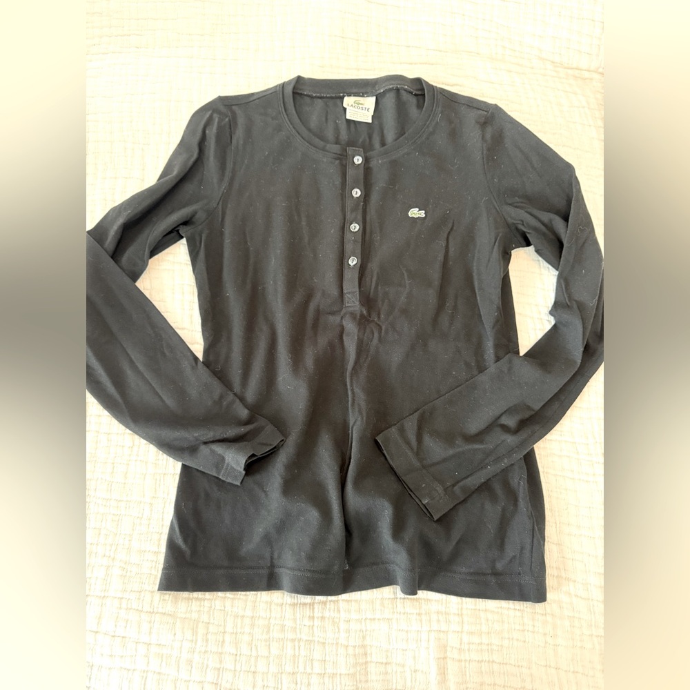 Lacoste Black Long Sleeve Henley Shirt EUC 000